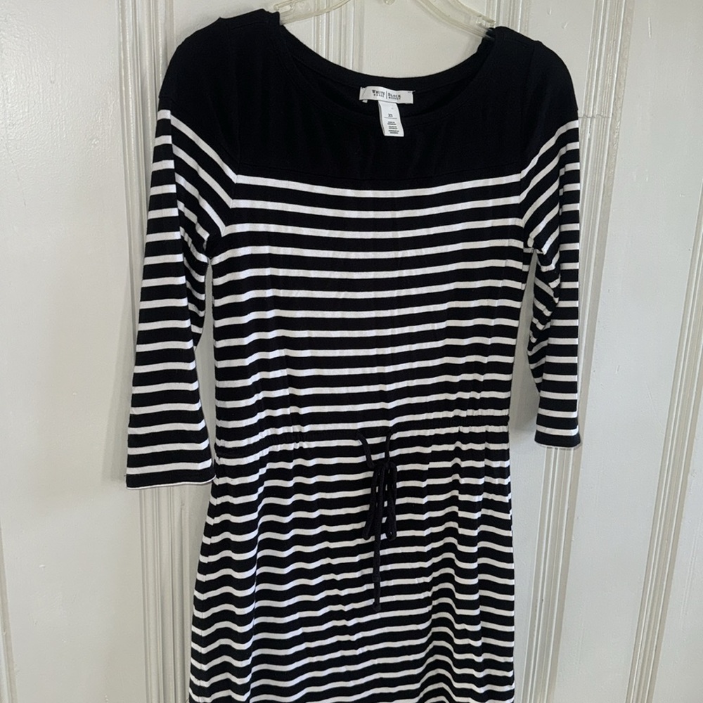 Black & White Striped White House Black Market Dress with Drawstring Waist XS - Picture 2 of 6